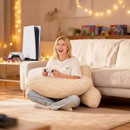 Back Pillow for Bed Sitting Up,U Shaped & Back Support Pillow for Bed,17" Backrest with Lumbar & Arm Support,Comfy Corduroy Fabric,Lap Pillow for Gaming/Reading/Watching TV,White