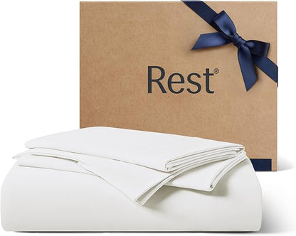 REST® Evercool®+ Starter Sheet Set, King, White, Breathable Bed Sheets for Hot Sleeper and Night Sweats, with Pillowcases, with Ionic+ Self-Cleaning Silver Yarn for Sensitive Skin, 3PCS No Flat Sheet