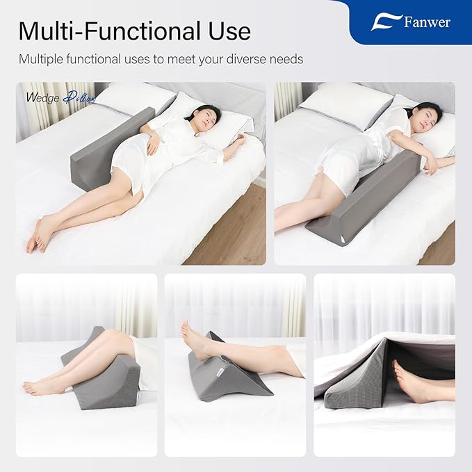 Fanwer 34.2in Wedge Pillow for Sleeping,Bed Wedge Pillows for After Surgery Body Positioners,Triangle Foam Wedge Pillow for Side Sleeping,for Pregnancy,Back,Leg Pain Relief,Grey Machine Washable Cover