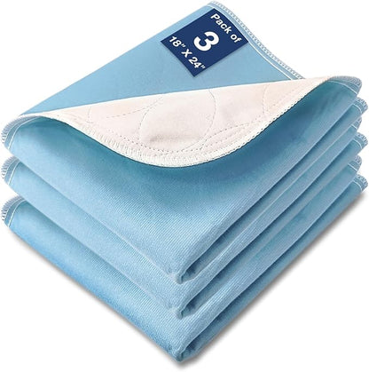 Washable Waterproof Underpads, 24" x 18" (3 Pack) Heavy Absorbency Reusable Incontinence Pads for Chair, Bassinet, Crib, Car Seat, Sofa, Wheelchair