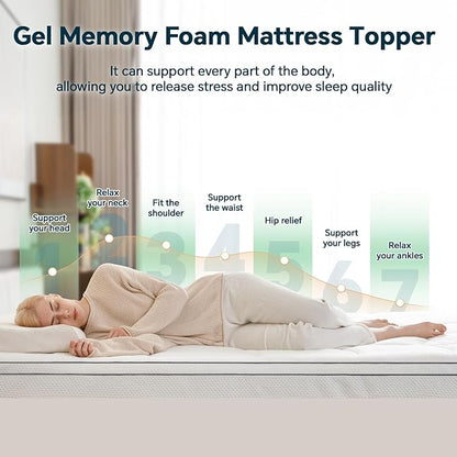 4 Inch Memory Foam Mattress Topper Medium XL Size - Dual Layer 3 Inch Cooling Gel Memory Pad and 1 Inch Pillow Top Mattress Cover for Back Pain - 39" x 70" x 4"