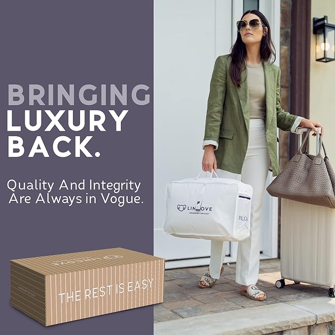 Lincove Down and Feather Luxury Hotel Collection Bed Pillows for Sleeping Made in The USA - 100% Cotton Shell, 600 Thread Count - Soft Hypoallergenic (Standard Size, Pack of 2)