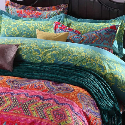 Jane yre Boho Duvet Cover King Brushed Microfiber 3 Pieces King Bedding Set Colorful Boho Bohemia Printed Design Duvet Cover, with Zipper Closure, Durable Easy Care (NO Comforter)