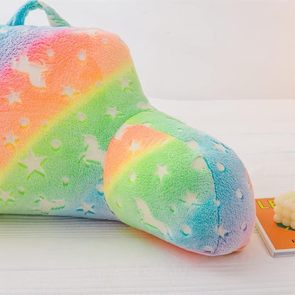Aimuan Reading Pillow Glow in The Dark Bed Rest Wedge Kids Glow Backrest Pillow Dinosaur Print with Arms Back Support for Sitting Up in Bed Cushion, Pink-Yellow