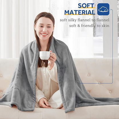 Sealy Electric Blanket King, Flannel Heated Blanket King Size with 10 Heating Levels & 1-12 Hours Auto Shut Off, Machine Washable, Light Grey, 100 x 90 Inch