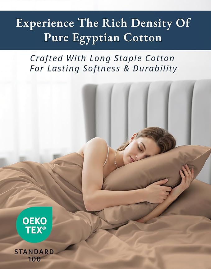 LANE LINEN 100% Egyptian Cotton King Sheet Set – Naturally Cooling & Breathable Sateen 4 Piece King Sheets, Authentic Long-Staple Cotton for Lasting Softness, Snug Fit 15" Deep Pocket Fitted - Taupe