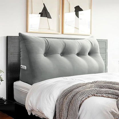 Headboard Pillow - 3 in 1 Large Bed Pillow as Wedge Reading Pillow, Large Couch Daybed Pillow or Positioning Support Backrest Back Cushion for Sitting in Bed Velvet Full Gray