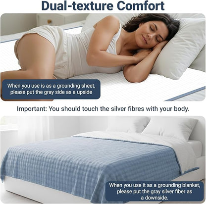 Grounding Blanket Grounding Sheets Queen, Grounding Throw for Improved Sleep, Relieving Pain,Conductive Grounded Mat for Bed with Grounding Wire (Blue, Adult)