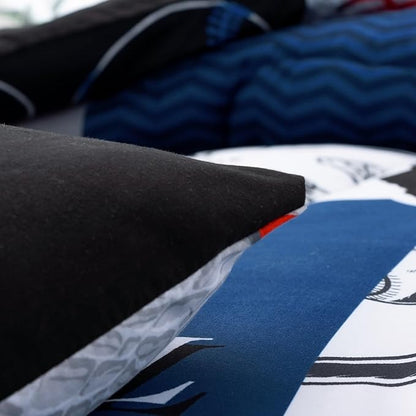 A Nice Night Sports Geometric Grid Black Patchwork Baseball Printed for Boys Full 6Pcs Bed in A Bag Comforter Bedding Set,Blue