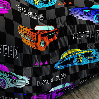 AILONEN Kids Cartoon Car Comforter Set, Full Size, Colorful Bedding Set for Kids Boys, Cool Speed Race Car Bed in a Bag, 3 Pcs, 1 Quilt and 2 Pillowcases, Soft Microfiber