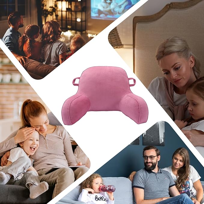 LiveGo Reading Pillow for Kids, Velvet Back Support Cushion for Sitting Up in Bed Adults, Kids Cuddle Cushion with Arms & Backrest Support Pillow for Teen Boys Girls Reading Bed Rest