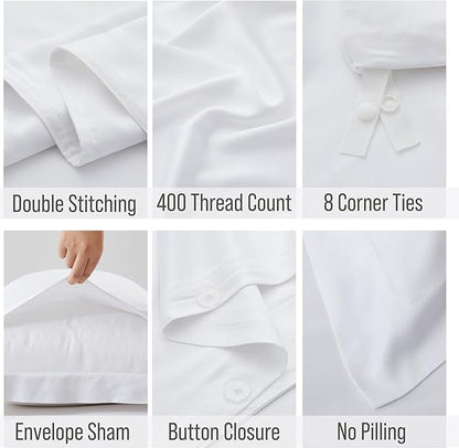 Bella Coterie Luxury Bamboo Viscose California King Size Duvet Cover Set | 100% Organically Grown | Corner Ties | Ultra Soft | Cooling | Two Pillow Shams | 106 x 94 | No Insert [White]