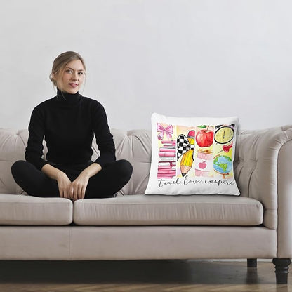 Teacher Appreciation Gifts Pillow Covers 18x18, Back to School Gifts for Teachers, Teacher Gifts First Dat of School, Teach Love Inspire Coquette Pillow Covers for Teachers