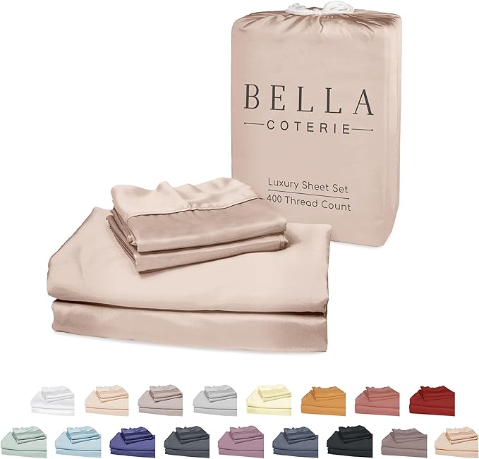Bella Coterie Luxury Bamboo Viscose Full Size Sheet Set | 100% Organically Grown | Ultra Soft | Cooling for Hot Sleepers | 18" Deep Pocket [Dusty Rose]