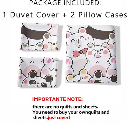 CVHOUSE Kawaii Panda Bedding Twin Size,Kawaii Cute Set for Girls Kids Teens,Cute Comforter Cover Soft,1 Duvet 2 Pillowcases 3 Piece,Girls Room Decor Twin 71'x87'