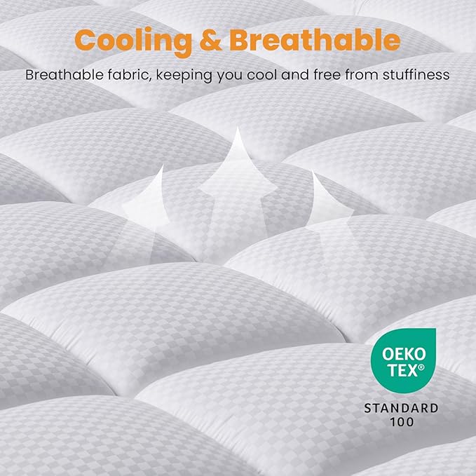 MATBEBY Full XL Mattress Pad - Cooling Breathable Mattress Topper, Quilted Fitted Mattress Protector, Pillow Top Mattress Cover with 8-21" Deep Pocket, Soft, Machine Washable, White, Full Extra Long