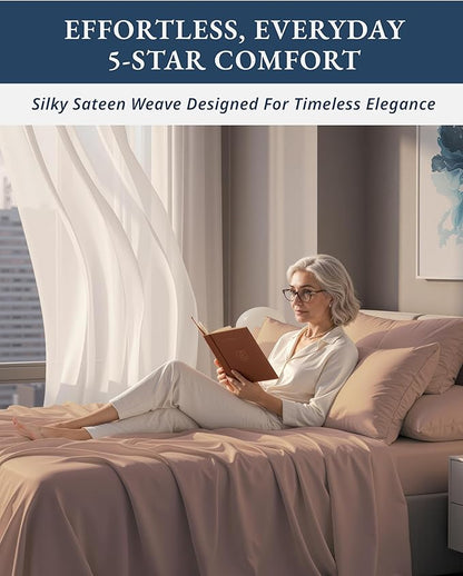 100% Egyptian Cotton King Bed Sheets – Silky Sateen Weave for All Season Comfort, 15" Deep Pocket King Sheets Set, OEKO-TEX Certified, Machine Washable, Soft Durable Hotel Comfort at Home - Sepia Rose