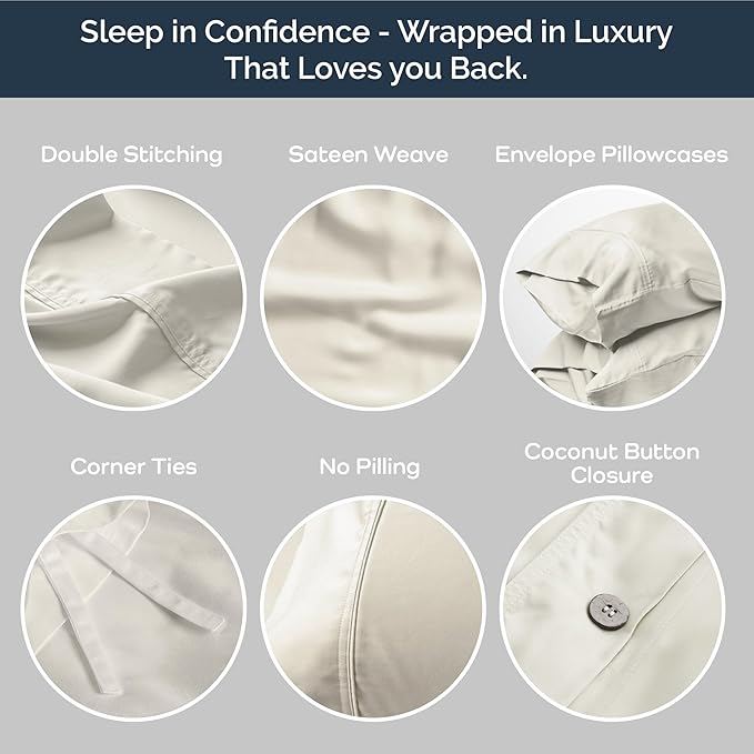 Olive + Crate Tencel Eucalyptus Cooling Duvet Cover Set - Hypoallergenic, Lyocell Tencel Duvet Cover - Soft, Temperature Regulating with Hidden Button Closure & Corner Ties - King Size [Ivory]