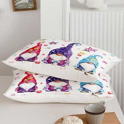 Christmas Kawaii Gnome Bedding Set for Kids Boys Girls, Rainbow Stars Pattern Xmas Santa Dwarf Comforter Set Twin Size, Colorful Quilt for Christmas Decorations
