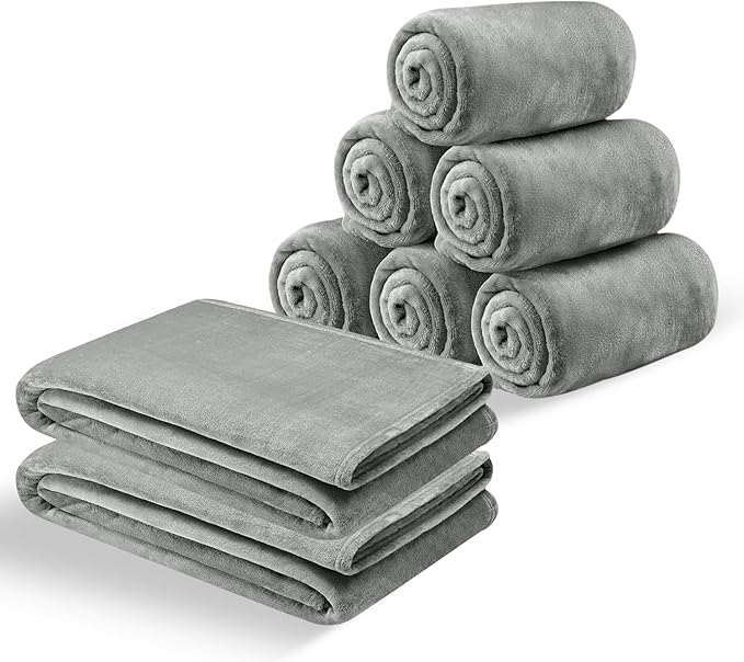 IR Imperial Rooms Fleece Blankets Queen Size 90 x 90 Inches- 8 Pack - Super Soft Fluffy Light Grey Throw Blanket for Sofa and Bed - Warm and Cozy Lightweight 400 GSM Microfiber Bed Throws Blankets