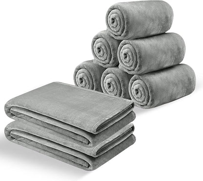 IR Imperial Rooms Fleece Blankets Queen Size 90 x 90 Inches- 8 Pack - Super Soft Fluffy Light Grey Throw Blanket for Sofa and Bed - Warm and Cozy Lightweight 400 GSM Microfiber Bed Throws Blankets