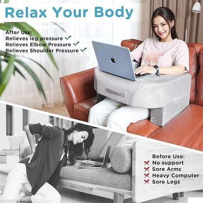 Soft Reading Pillow, Armrest Lap Desk Pillow for Adult, Premium Foam Bed Rest Pillow for Reading, Working, Playing Game or Sitting in Bed Floor Sofa(Grey)