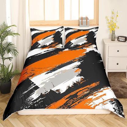 Castle Fairy Hipple Graffiti Comforter Covet,Abstract Street Art Duvet Cover for Girls Teens Bedroom Gift,Black White Orange Comforter Cover Decorative with 2 Pillowcases, Full Size