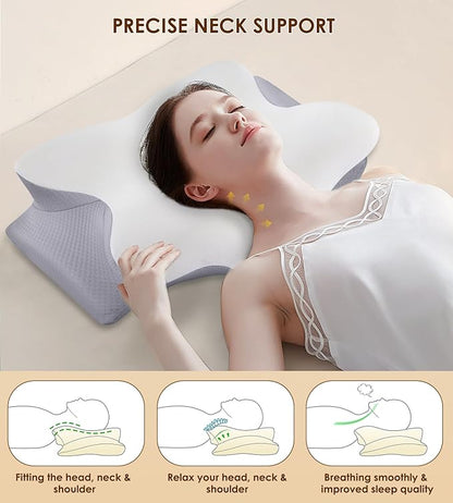 Cervical Pillow for Neck and Shoulder, Ergonomic Contour Memory Foam Pillows for Sleeping with Washable Pillowcase, Cooling Neck Support Pillow for Side Back Stomach Sleeper