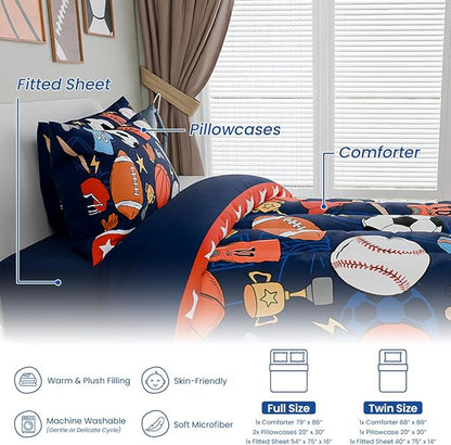 SANDJEST Sports Bedding Sets for Boys, Ultra Soft Microfiber Comforter Bed Set with 3-Pieces, Comforters Sets for Kids Children Boy Bedroom Decor