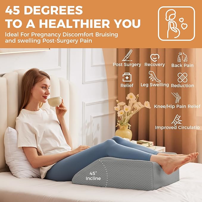 Leg Pillow Elevation Blood Circulation, Leg Elevation Pillows for After Surgery, Swelling, Leg Elevating Pillows with Cover and Handle, Leg Pillow for Pain Relief, 23.6×16.8×8 Inch, Grey