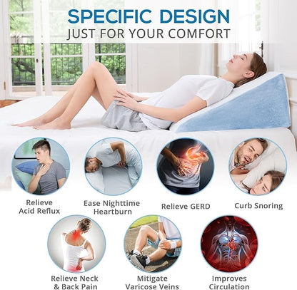 Sasttie Wedge Pillow, 12 Inch Memory Foam Bed Wedge Pillow for Sleeping, Acid Reflux, Back Pain, Post Surgery, and Snoring, Designed with Washable Cover, Sky Gray