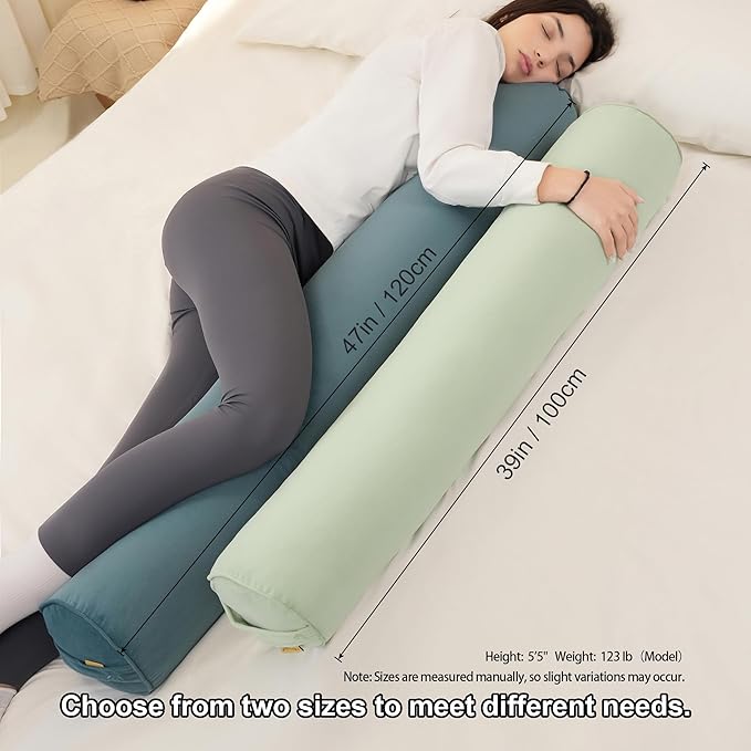 Bolster Pillow for Bed – Long Round Body Pillow for Adults, Cuddle Pillow for Sleeping, Full-Length Support,39 x 7.87 Inches,Celadon Green