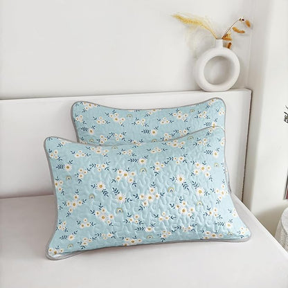 QOOMO Daisy Quilt Set King Size,Rainbow Bedspread Coverlet Set,Floral 3Pcs Bedding Set Printed Quilt with 2 Pillowcases,Soft and Lightweight,for All Seasons