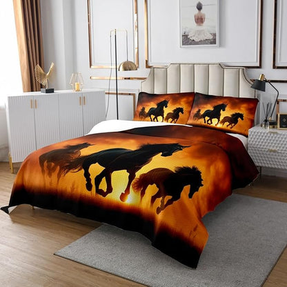 Horse Bedspread King, Western Animal Coverlet Set Wild Horse Printed Bedspread Quilt Set for Kids Adult Boys Man Bed Quilted, Soft Breathable Quilt Set for Room Decor, Black Brown