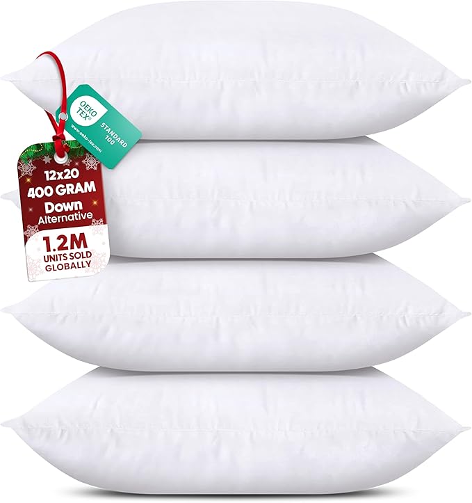 Utopia Bedding Throw Pillows (Set of 4, White), 12 x 20 Inches Pillows for Sofa, Bed and Couch Decorative Stuffer Pillow