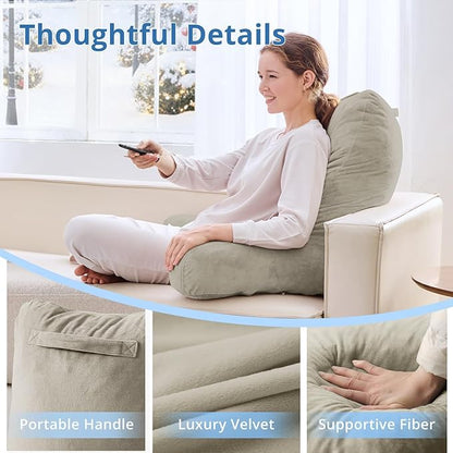 Sasttie 25-inch Reading Pillows for Sitting in Bed Adult, Jumbo Velvet Back Pillow Bed Sitting Up, XL High Back-Rest Support Cushion for Sit Up on Couch & Floor, Oeko-Tex Certified, Linen