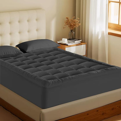 MATBEBY Full Size Mattress Pad - Cooling Breathable Mattress Topper, Quilted Fitted Mattress Protector, Pillow Top Mattress Cover with 8-21" Deep Pocket, Machine Washable, Dark Grey, 54x75 Inches