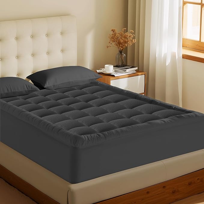 MATBEBY California King Mattress Pad - Cooling Breathable Mattress Topper, Quilted Fitted Mattress Protector, Pillow Top Mattress Cover with 8-21" Deep Pocket, Machine Washable, Dark Grey, Cal King