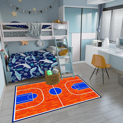 Basketball Court Rug for Boys Bedroom Kids Carpet Sports Rugs for Boys Bedroom Sports Carpet for Kids Room Decor Floor Mat, 4.5x6 Feet