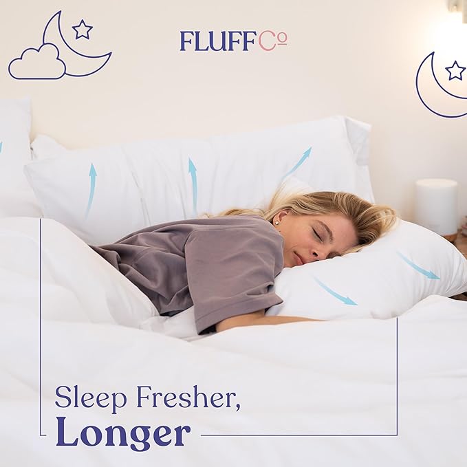 FluffCo Down Alternative Pillows Standard/Queen Size Set of 2 - Queen Bed Pillows for Sleeping - Made in USA - Cooling Surface and Machine Washable for Side, Back, and Stomach Sleepers - Gift for Home