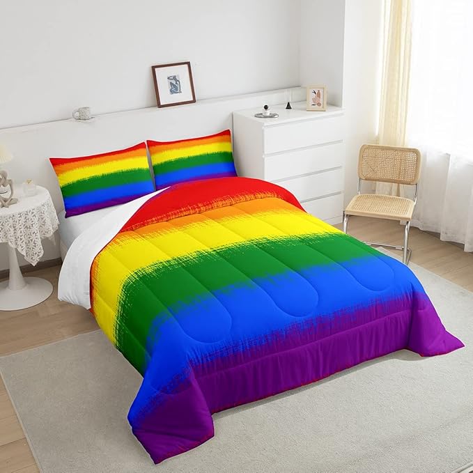 Feelyou Rainbow Bedding Set Colorful Rainbow Comforter Set for Kids Boys Girls Multicolor Comforter Ultra Soft Quilt Set 1 Comforter Set with 2 Pillowcases Full Size