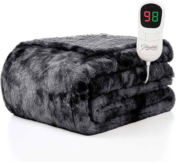 Homemate Heated Blanket Electric Throw - 50"x60" Heating Blanket Throw 1/2/4/6/8 Hours Auto-Off 10 Heat Levels Over-Heat Protection Luxury Faux Fur Sherpa ETL Certification