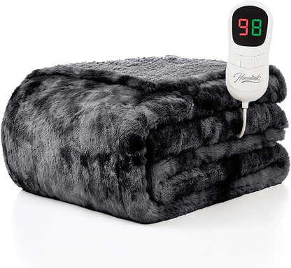 Homemate Electric Heated Blanket Twin Size - 62"x84" Heating Blanket Twin Size 1/2/4/6/8 Hours Auto-Off 10 Heat Level Over-Heat Protection Luxury Faux Fur Sherpa ETL Certification