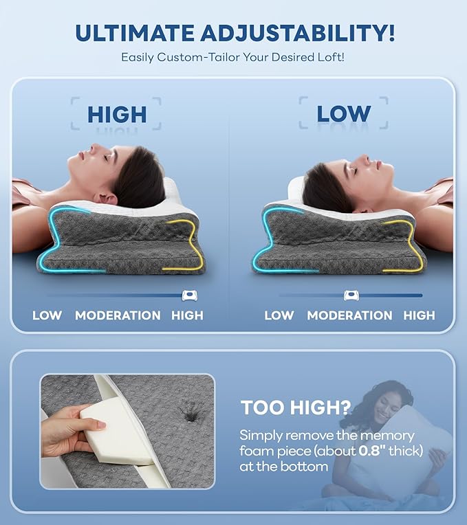 Cozyplayer Neck Cervical Pillow, Adjustable Cervical Pillow for Neck Support with Armrest, Odorless Ergonomic Butterfly Memory Foam Pillows, Orthopedic Bed Pillow Side Back Stomach Sleeping