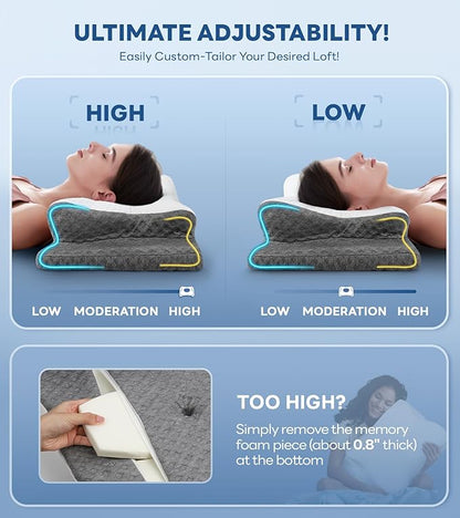 Cozyplayer Neck Cervical Pillow, Adjustable Cervical Pillow for Neck Support with Armrest, Odorless Ergonomic Butterfly Memory Foam Pillows, Orthopedic Bed Pillow Side Back Stomach Sleeping