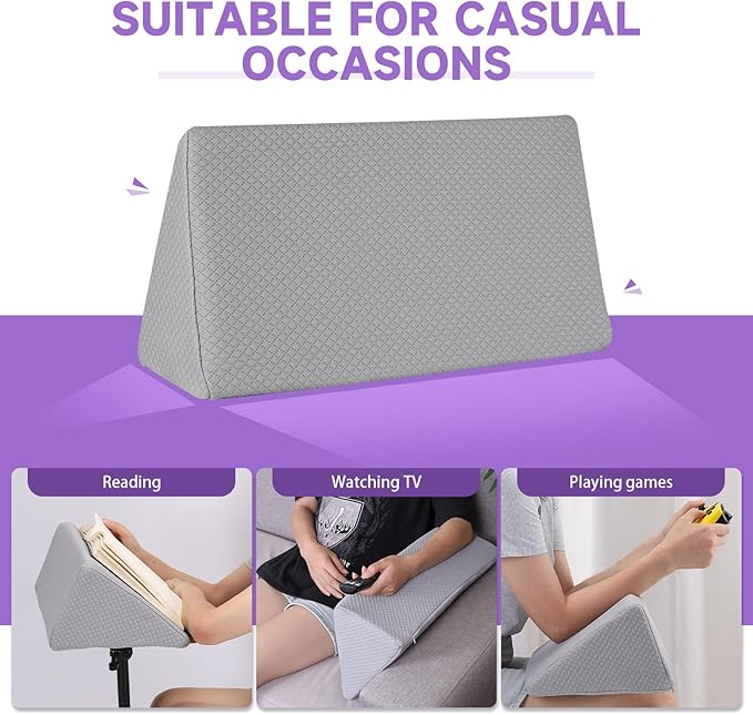 Small Wedge Pillow, Small Wedge Pillow for Sleeping, Foam Wedge for Yoga, Laptop, Memory Foam Positioning, Foam Pillow for Bed, Provide Support and Relieve Fatigue(Grey-20in)