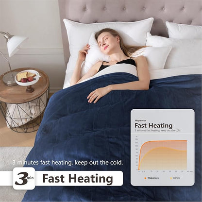 Wapaneus Heated Blanket Electric Blanket 72" x 84" Full Size with 10 Heating Levels and 12 Hours time Settings, Flannel Fast-Heating Electric Blanket, ETL Listed, Machine Washable,Dark Blue