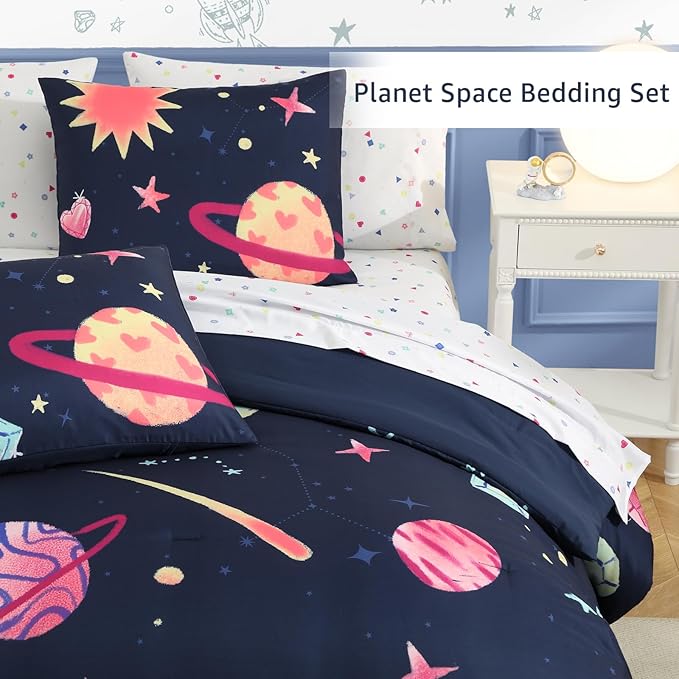 Twin XL Comforter Sets Planet, Space Bedding Set for Girls Boys Teen, All Season Kids Bed in a Bag Dorm 5 Pieces with Sheets, Pillowcase & Sham