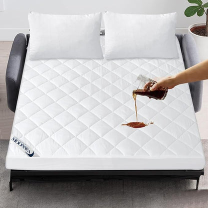 Waterproof Sofa Bed Mattress Protector Pad, Absorbent Full Sleeper Sofa Mattress Topper Cover Quilted, Fitted Mattress Protector, 54" x72", White