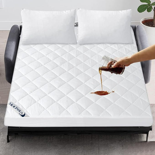 Waterproof Sofa Bed Mattress Protector Pad, Absorbent Full Sleeper Sofa Mattress Topper Cover Quilted, Fitted Mattress Protector, 54" x72", White